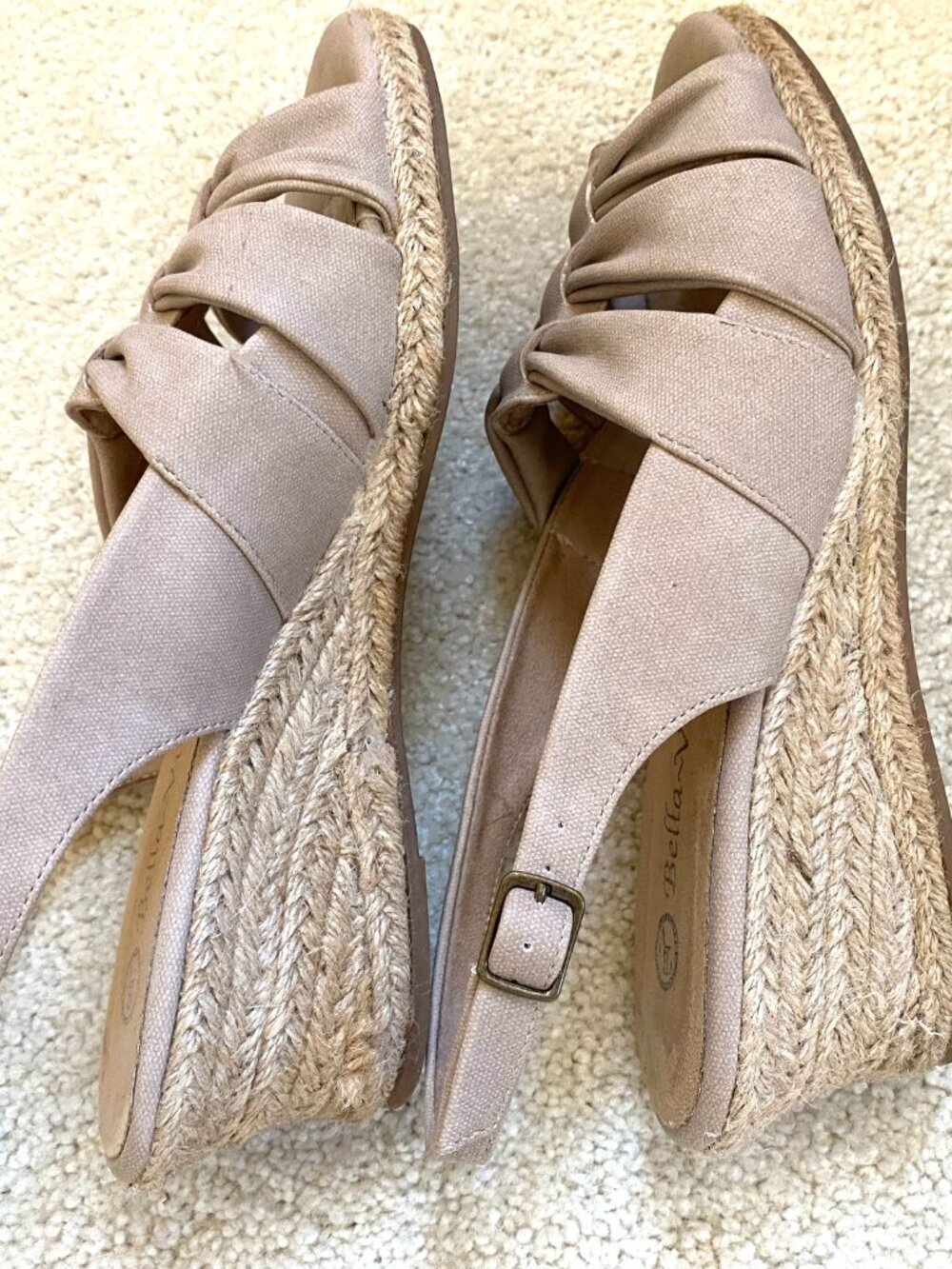 Espadrille wedge linen color soft fabric, comfortable, 2" heel sandal sz 8-1/2. - Picture 3 of 6